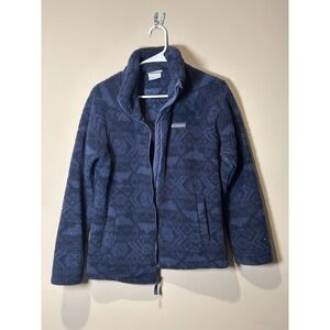 Columbia Fleece Jacket Full Zip Geometric Print Navy Blue Womens Small